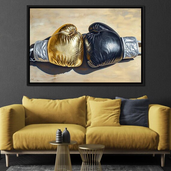 Golden Black Boxing Gloves Powerful Pair Sports Athletic Painting Art Poster