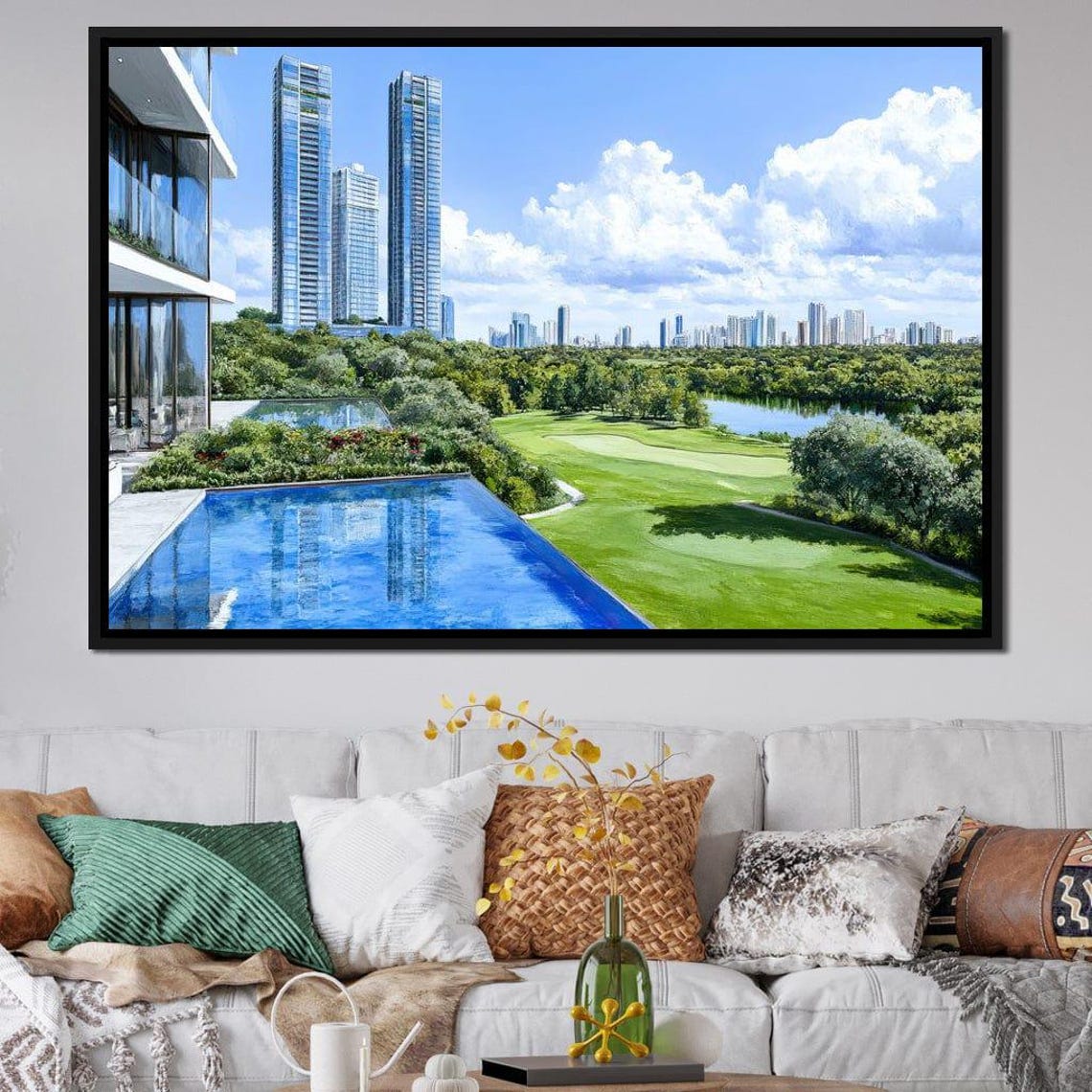 Luxury City Skyline Over A Golf Course And Infinity Pool Poster - Image 4