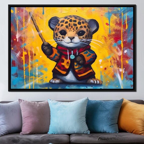 Baby Leopard Cub Painter Colorful Graffiti Style Kids Room Art Poster