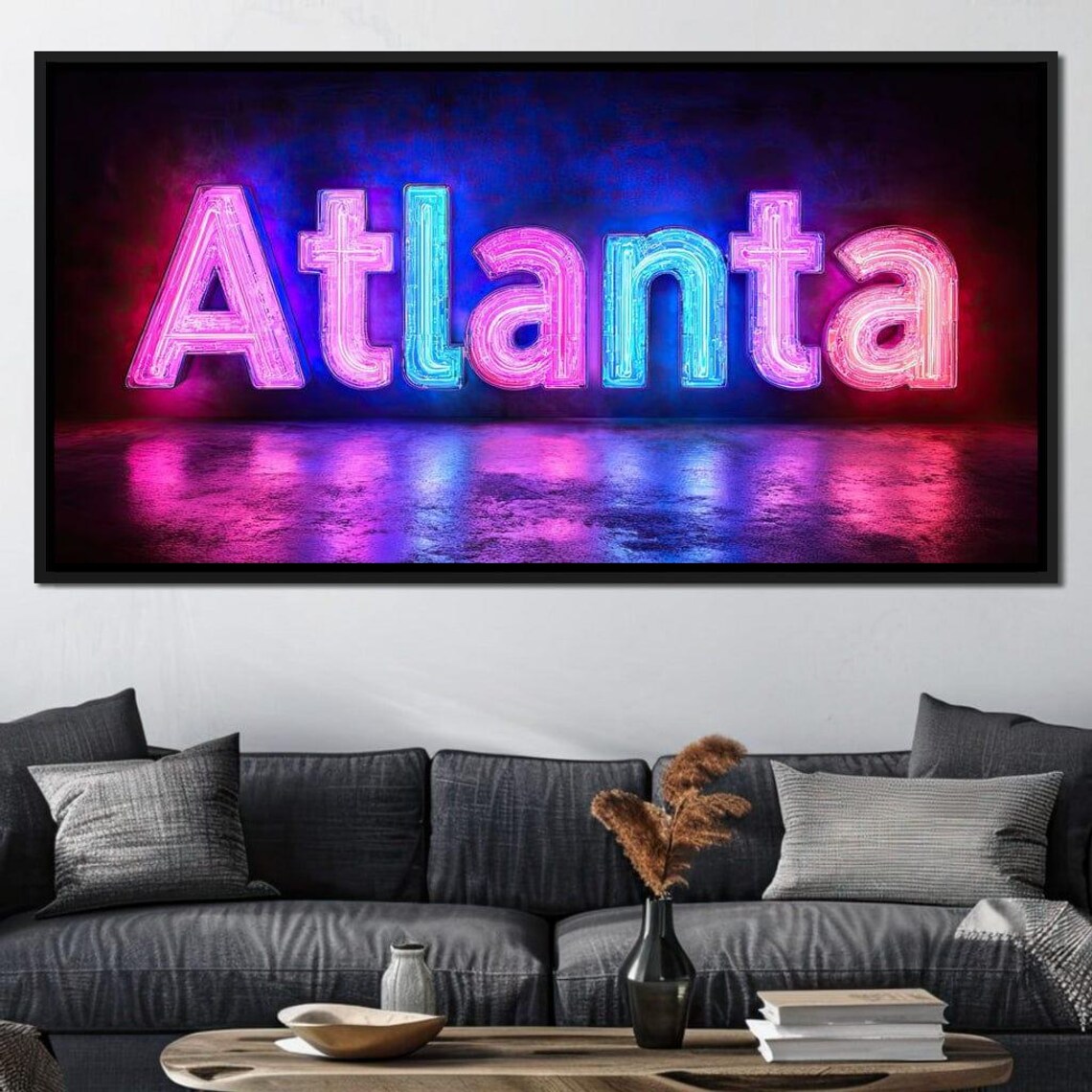 Atlanta Neon Letters Pink Cyan Night Sign Glow Reflection Art Poster - Image 2