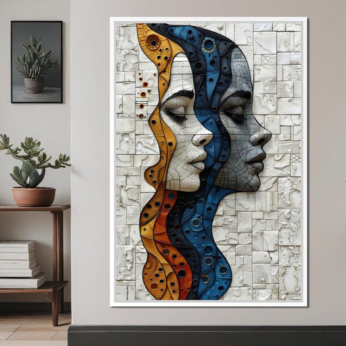 Mosaic Dual Faces Gold Amber Blue Tiled Portrait Modern Wall Art - Image 3