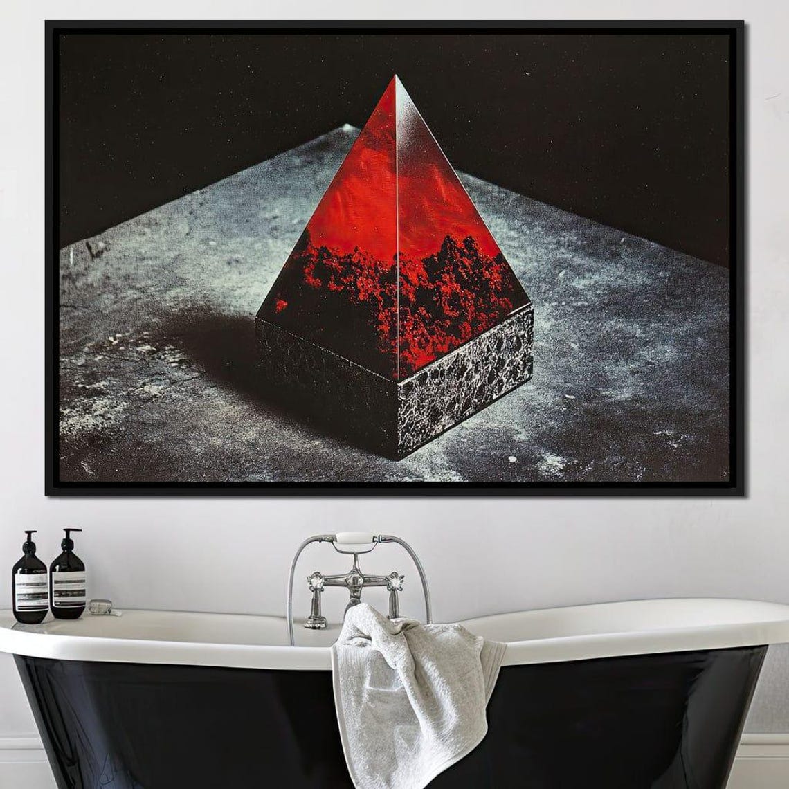 Ephemeral Crimson Obelisk Abstract Geometric Home Decor Red Pyramid Art Modern Wall Art By Nichecanvas - Image 4