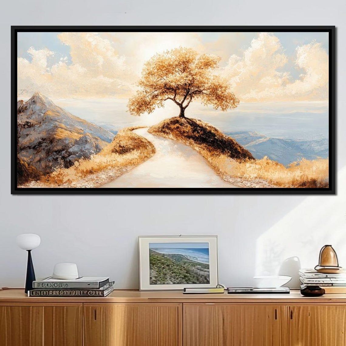 Golden Horizon Pathway Scenic Nature Wall Art Tranquil Home Decor Serene Mountain View By Nichecanvas - Image 2
