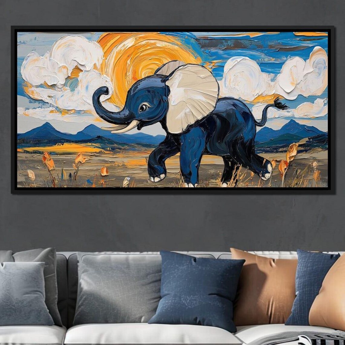 Baby Elephant Golden Sunset Savanna Impasto Oil Painting Style Poster - Image 4
