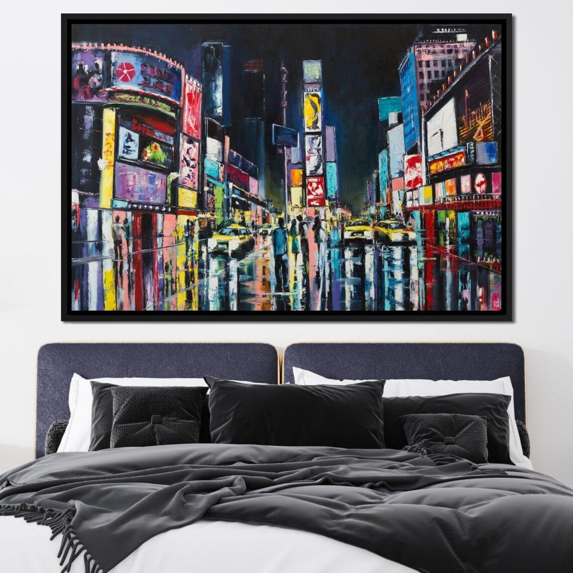Times Square New York Night Lights Colorful City Street Art Poster