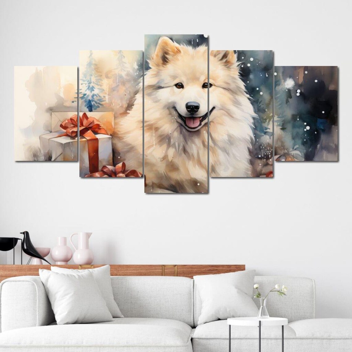Smiling Samoyed Dog Christmas Gifts Snow Watercolor Winter Art Print - Image 4