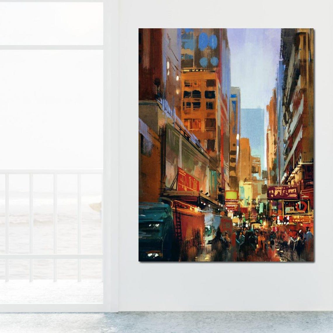 Pyrgonia City Urban Landscape City Scene Art Vibrant Colors Modern Wall Art Colorful Skyline City Life Print By Nichecanvas - Image 3