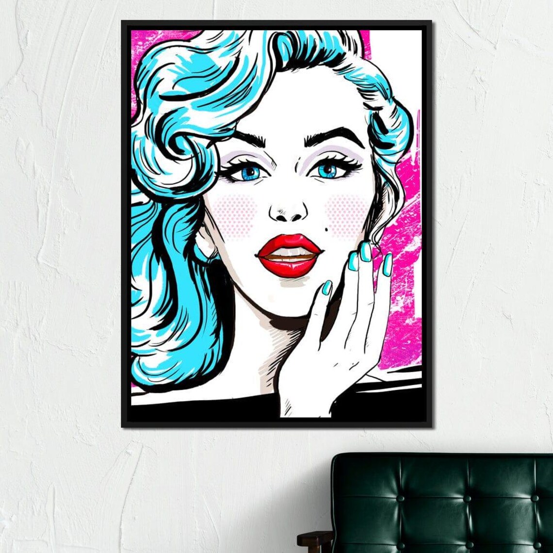 Pop Art Blonde Woman Turquoise Hair Pink Retro Comic Style Poster - Image 2