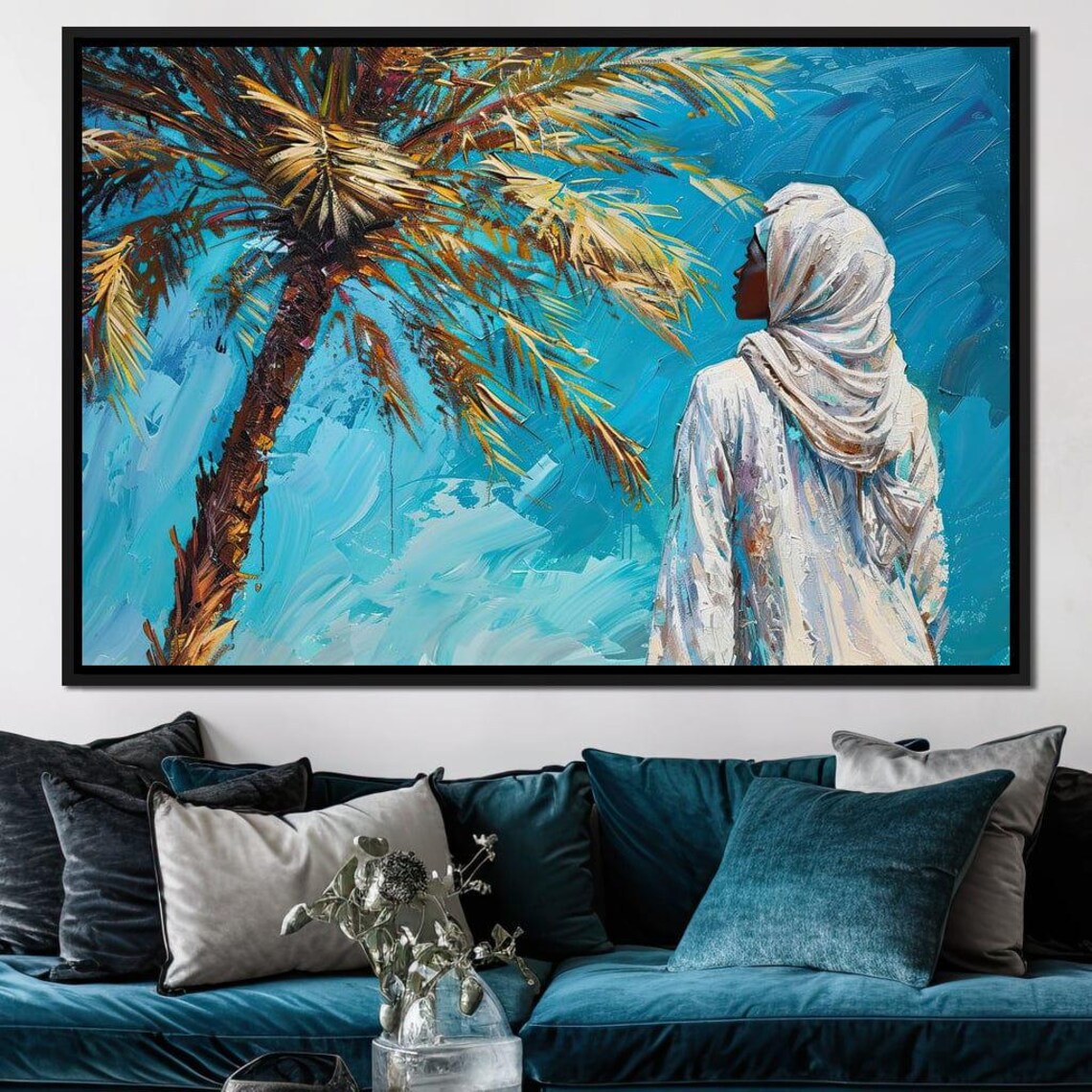 Azure Palm Woman In White Among Palm Trees Turquoise Sea Art Poster
