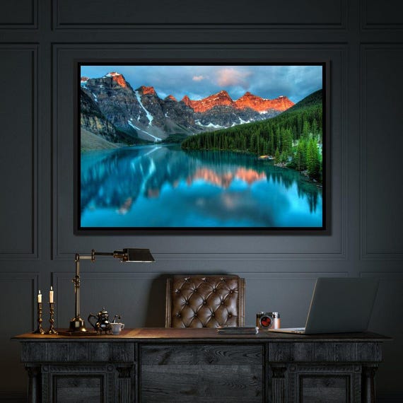 Moraine Lake Scenic Landscape Art Mountain Print Calm Waters Canadian Nature Wall Decor Lake Reflection By Nichecanvas