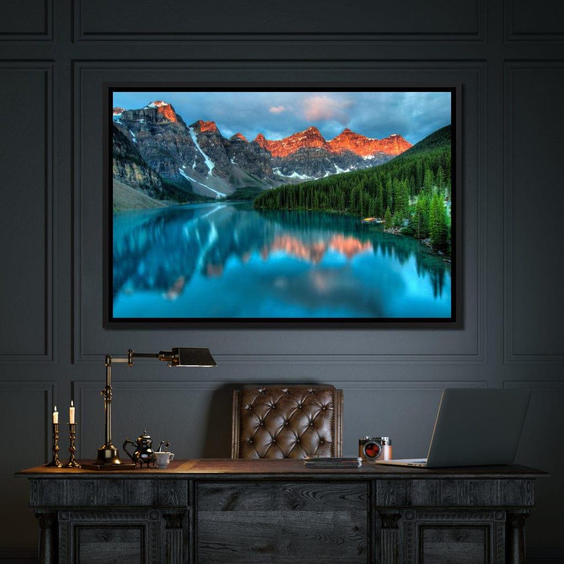 Moraine Lake Canada Rocky Mountain Sunset Reflection Travel Poster