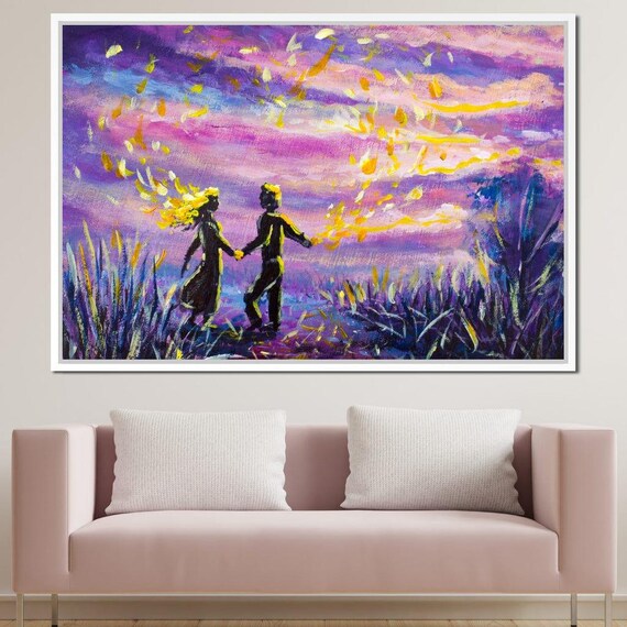 Love Under Sunset Sky Romantic Couple Silhouette Dreamy Colorful Poster