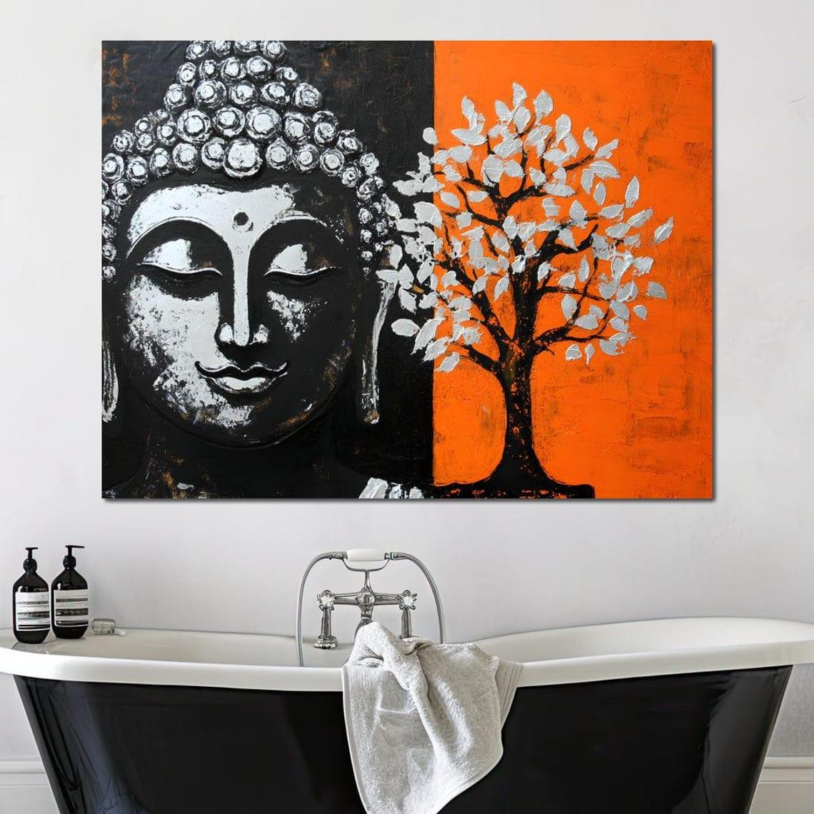 Serene Buddha Face With Bodhi Tree Orange Zen Meditation Poster - Image 2