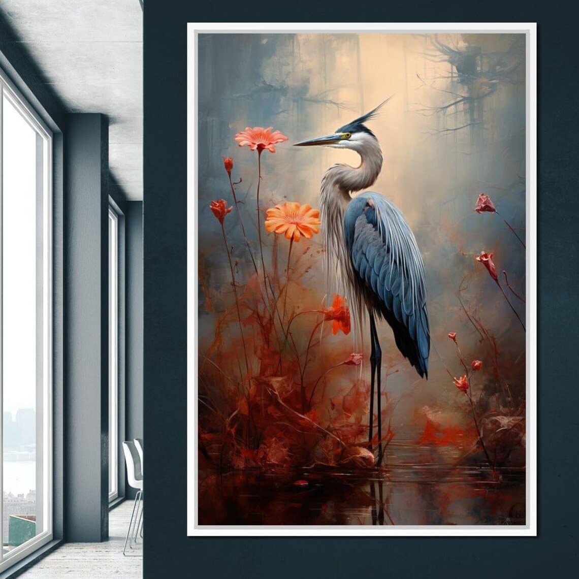 Autumn Heron Feathered Dawn Bird Art Print - Image 3