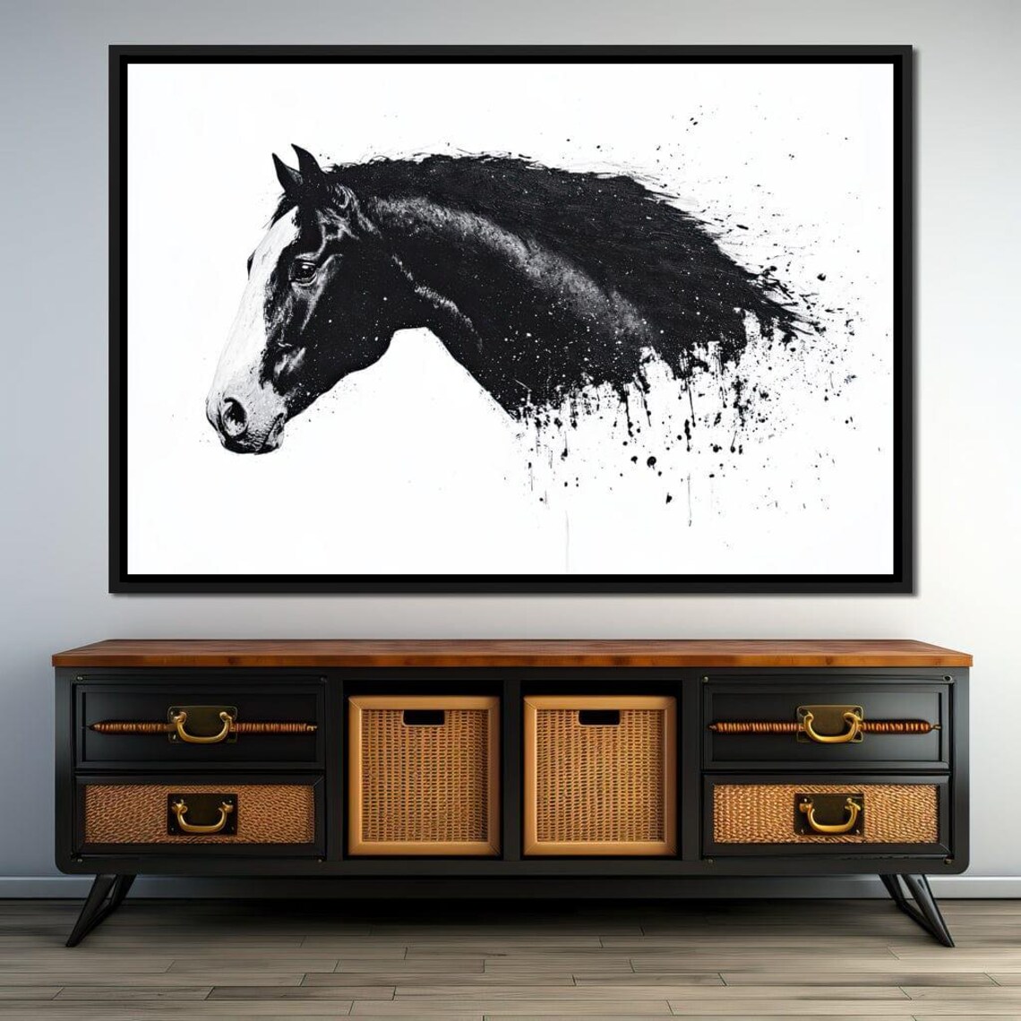 Black Horse Head Silhouette Ink Splash Minimalist Art Poster - Image 2