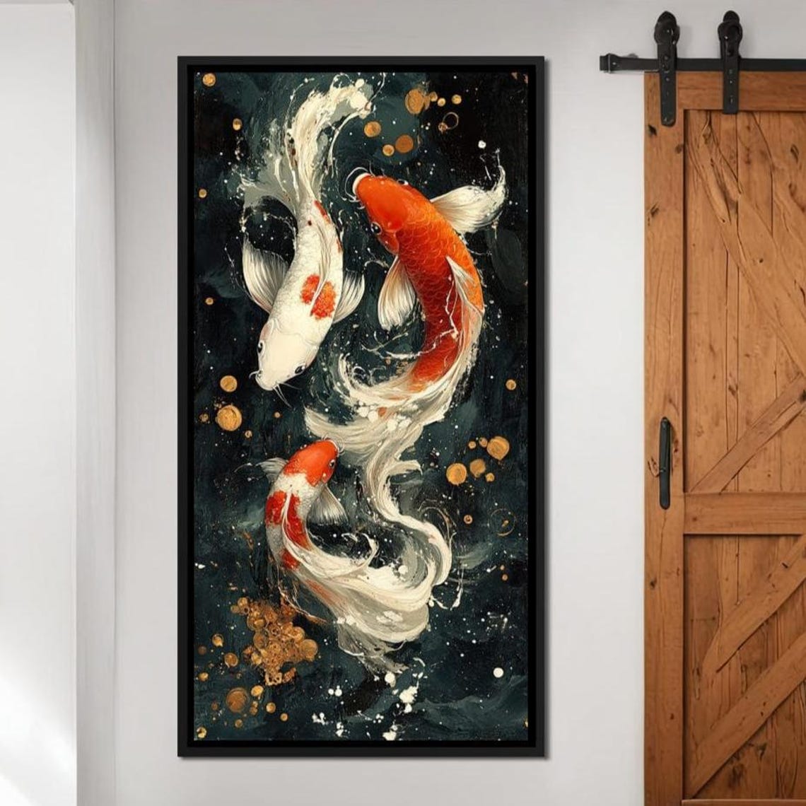 Koi Fish Golden Moon Dark Water Japanese Asian Serene Pair Art Poster