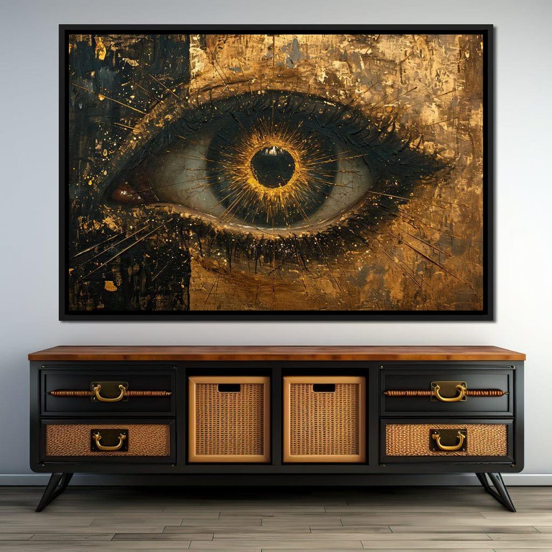 Golden Eye Close Up Black Gold Dramatic Mystical Abstract Wall Art