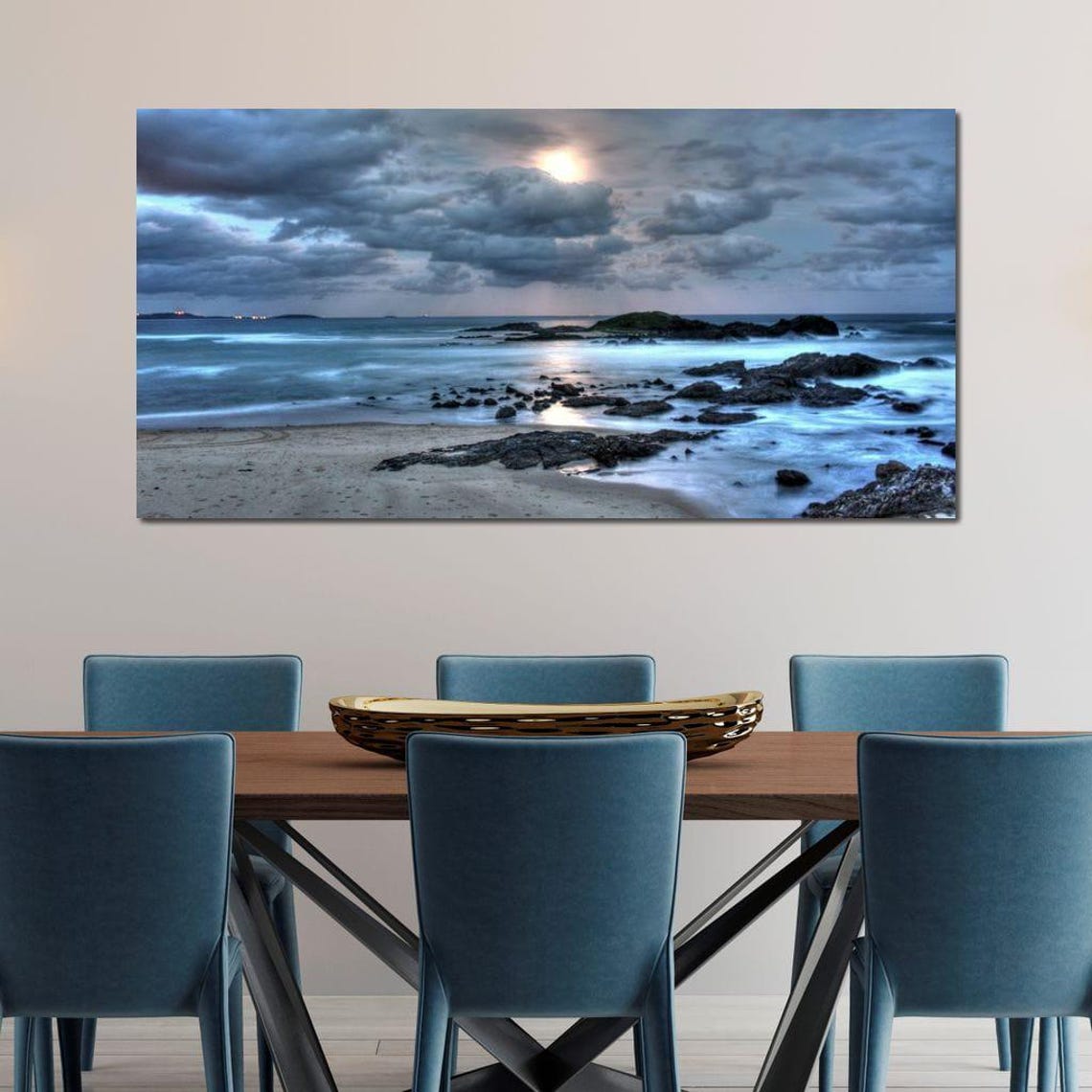 Moonlit Rocky Beach Night Ocean Waves Coastal Seascape Travel Poster - Image 2