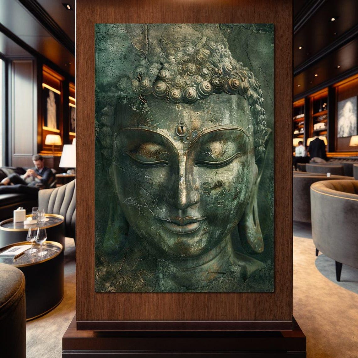 Tranquil Buddha Face Aged Bronze Sculpture Zen Meditation Art Poster - Image 4