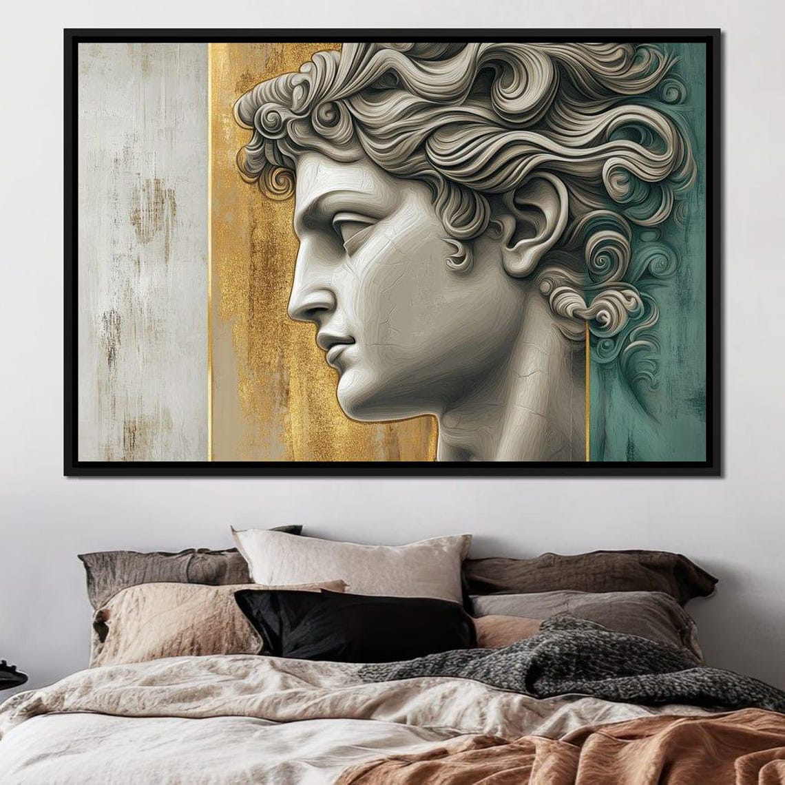 Classical Statue Profile Gold White Teal Modern Sculpture Wall Art - Image 2