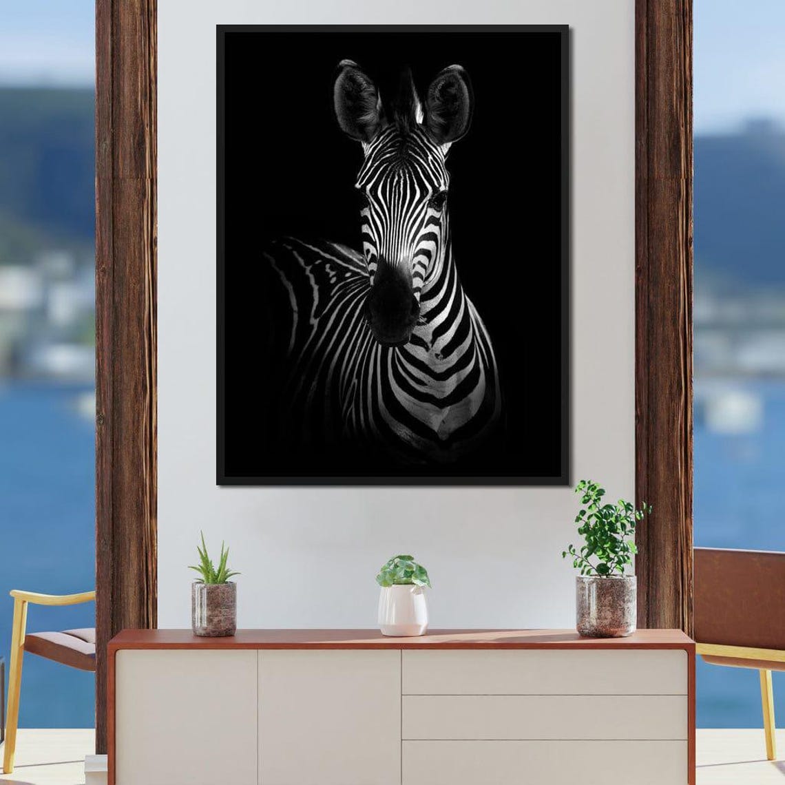 Black And White Zebra Portrait Monochrome Safari Minimalist Art Poster