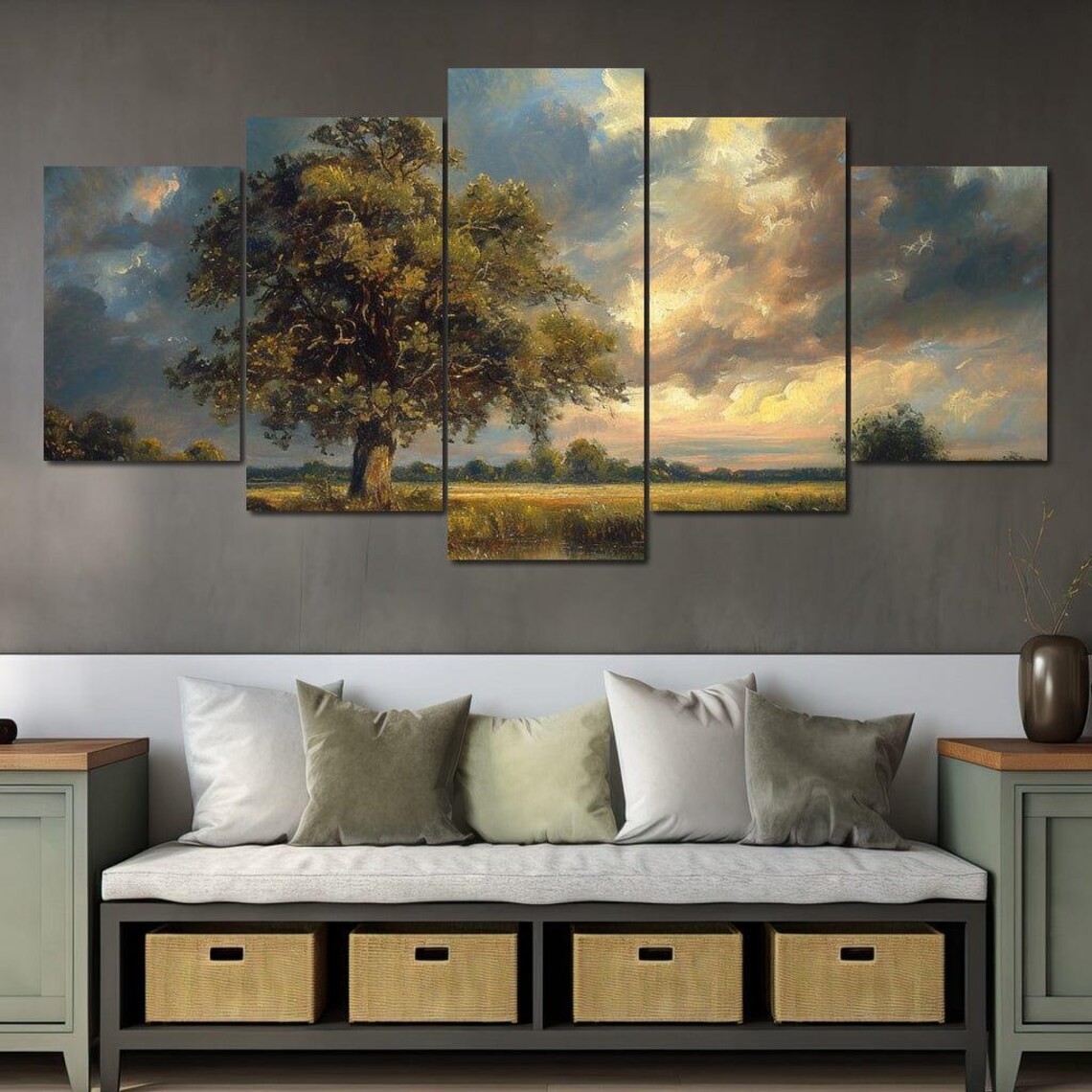 Golden Oak Reflections Scenic Landscape Art Print - Image 4