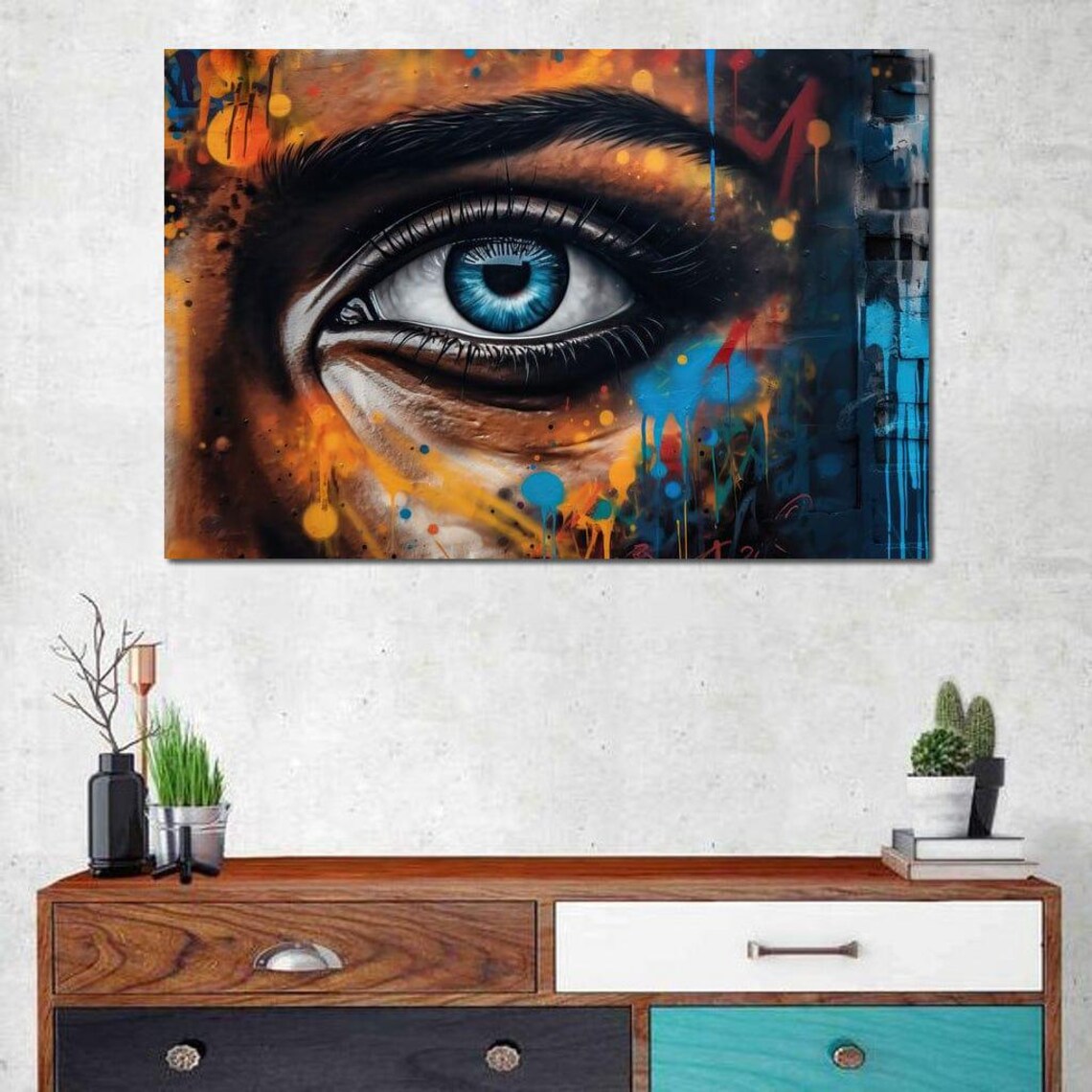 Blue Eye Graffiti Street Art Bold Colorful Urban Modern Wall Art - Image 4