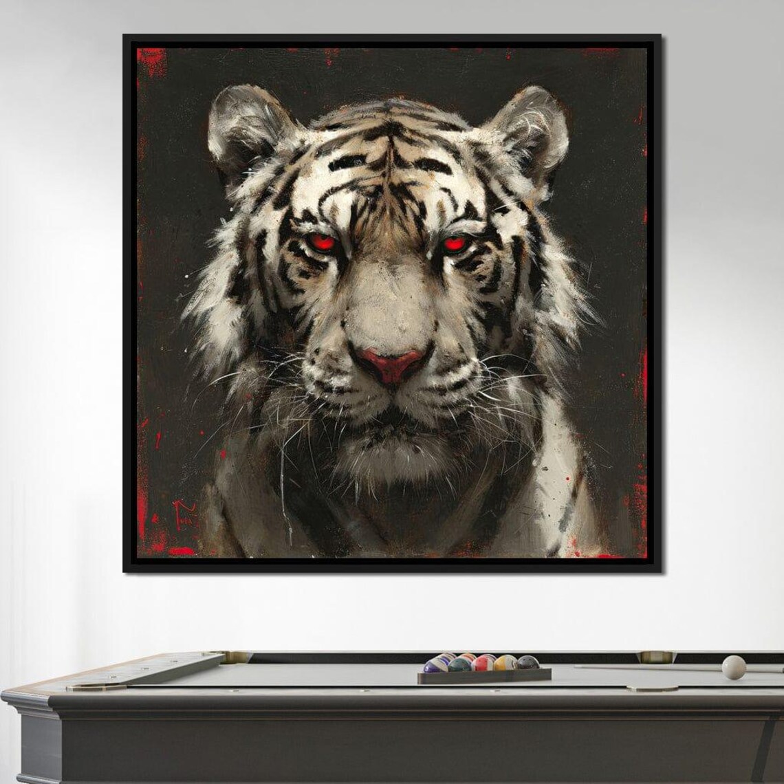 White Tiger Red Eyes Fierce Wildlife Portrait Dark Dramatic Animal Wall Poster - Image 3