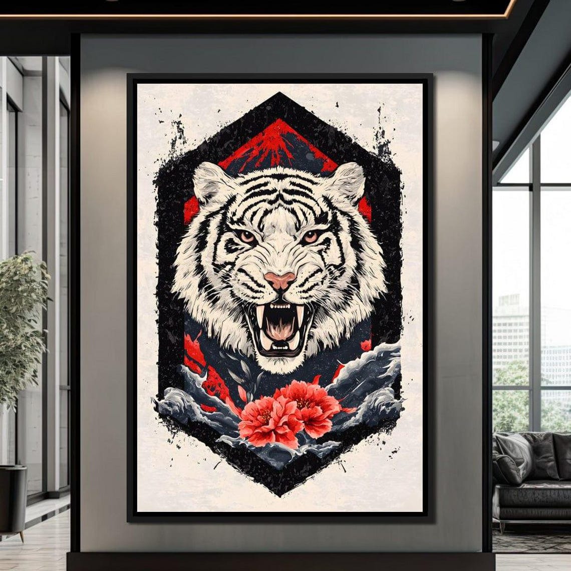 Siberian Tiger Roar Fierce Animal Art Nature Wall Decor Bold Home Decor Japanese Style Wildlife Painting By Nichecanvas