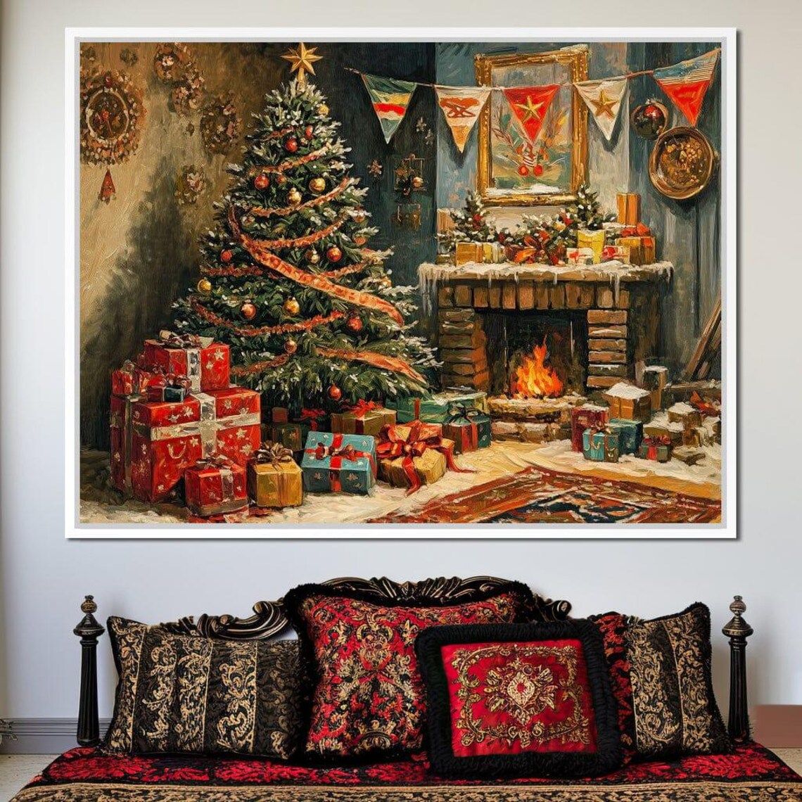 Vintage Christmas Living Room Tree Fireplace Gifts Festive Poster - Image 3