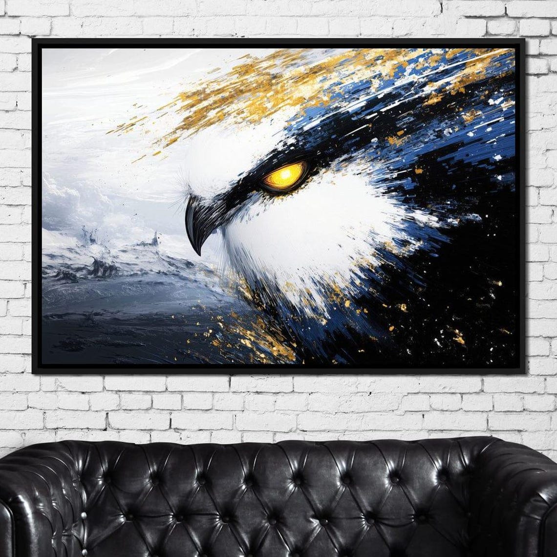 Golden Eagle Head Close Up White Feathers Navy Gold Art Poster - Image 3
