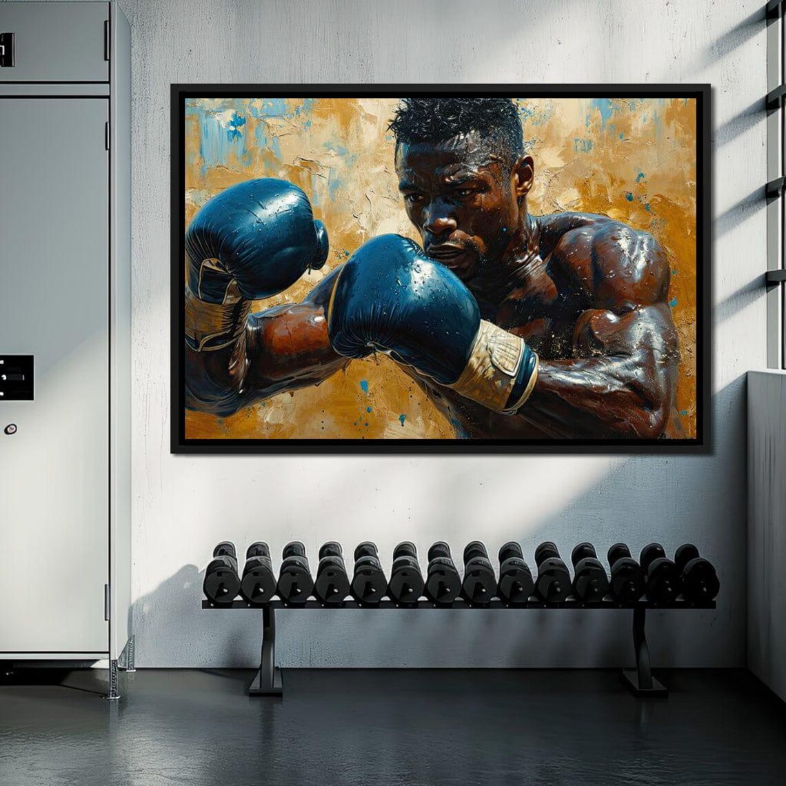 Boxer With Blue Gloves Golden Canvas Motivational Fighter Sports Wall Art Poster - Image 2