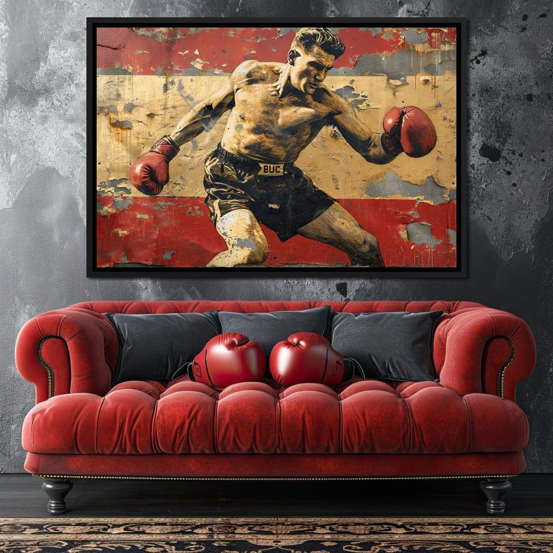 Vintage Boxer Retro Boxing Champion Distressed Mural Style Poster
