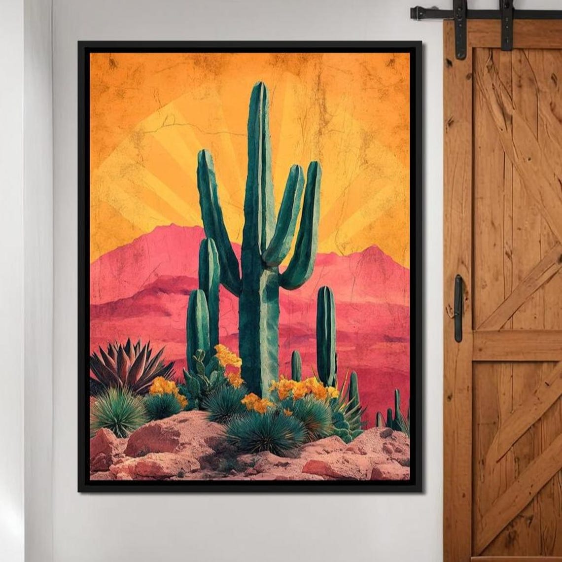 Saguaro Cactus Orange Sunrise Pink Desert Mountains Wall Art Print