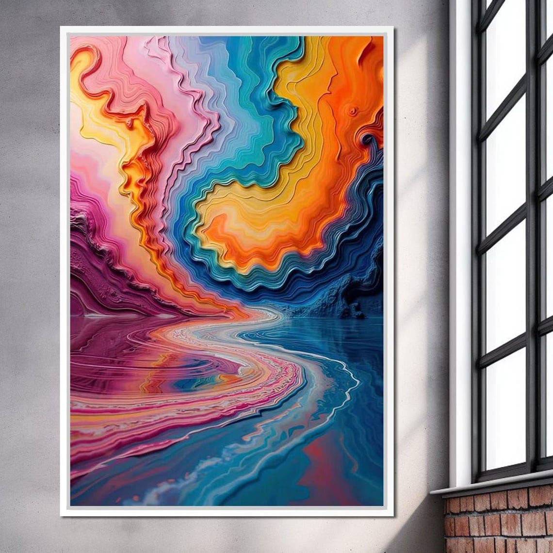 Abstract Flowing Color Waves Rainbow Texture Vibrant Modern Art Poster - Image 4