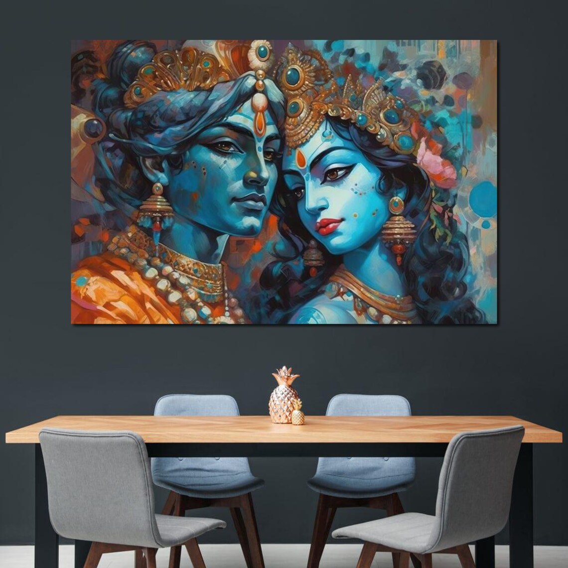 Radha Krishna Divine Blue Couple Vibrant Hindu Spiritual Wall Poster - Image 2