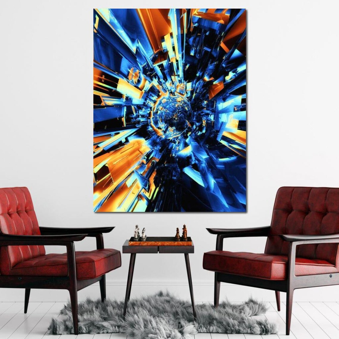 Illustrious Future Abstract Art Blue Orange Yellow Futuristic Sci Fi Wall Decor Modern Geometric Design By Nichecanvas - Image 4