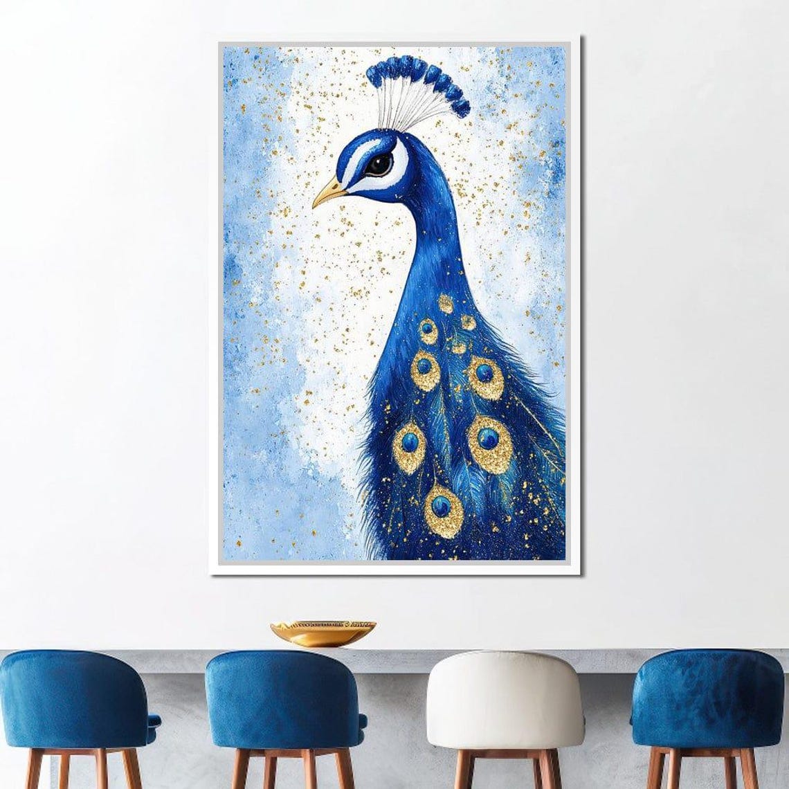 Sapphire Blue And Gold Peacock Elegant Bird Feather Art Poster - Image 4