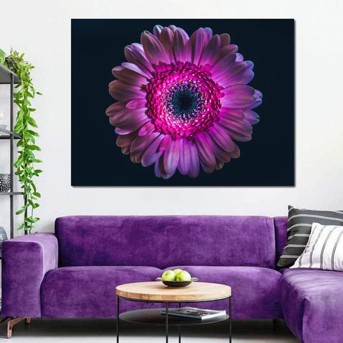 Magenta Gerbera Daisy Black Background Macro Flower Wall Art - Image 3