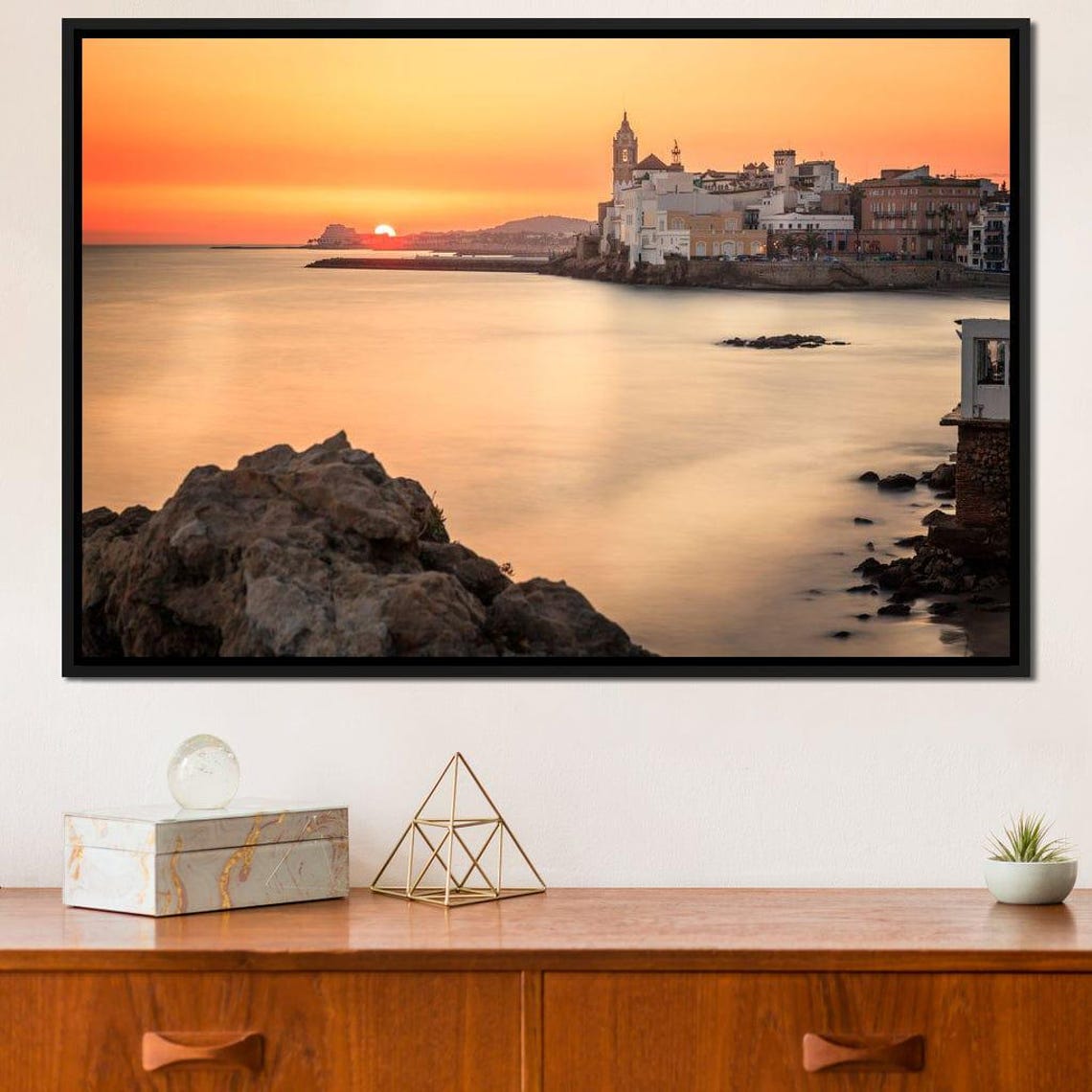 Mediterranean Old Town Sunset Over Calm Sea Rocky Coast Travel Poster - Image 2