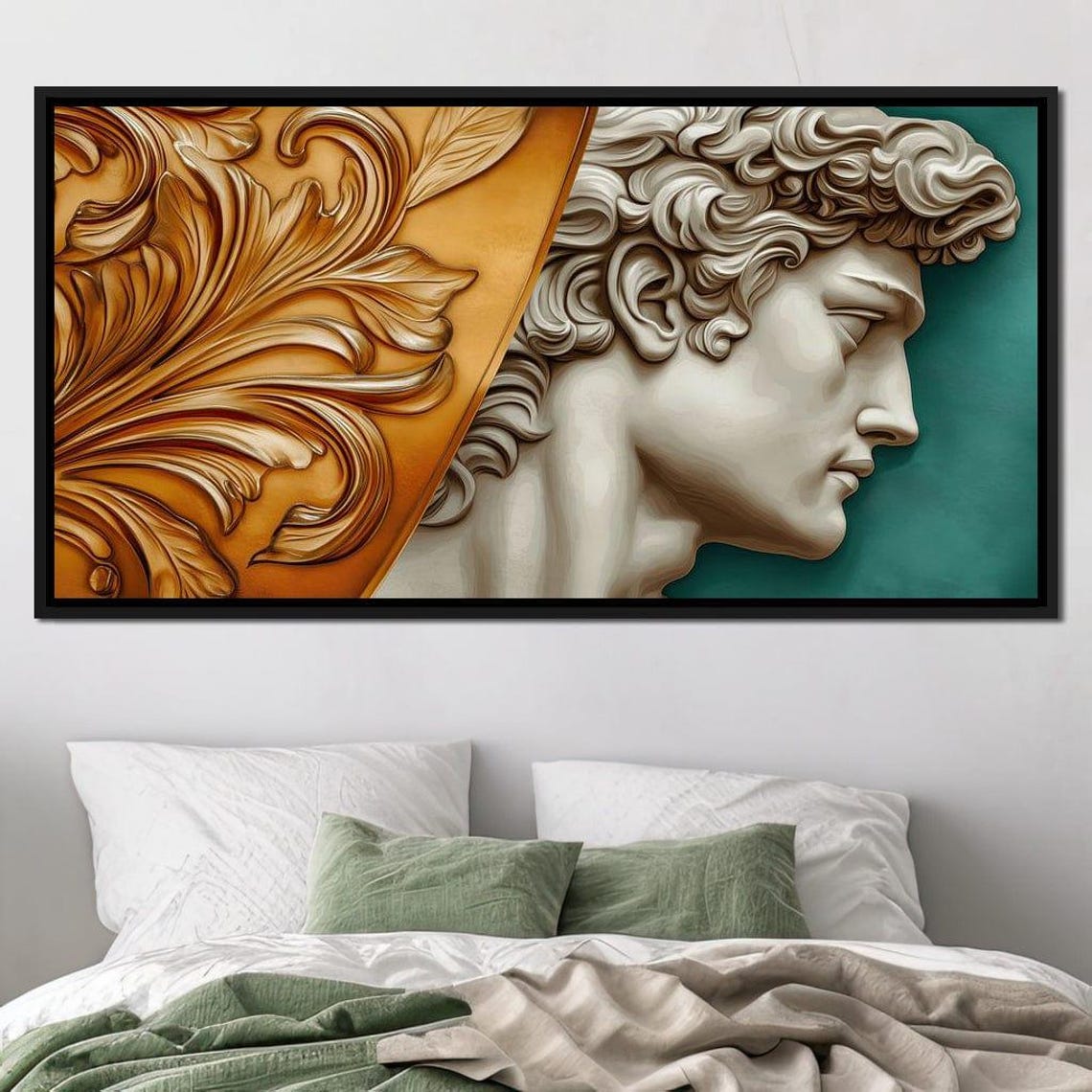 Classical Statue Face Gold Baroque Leaf Teal Sculpture Wall Art - Image 3