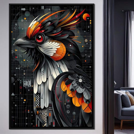 Mechanical Menagerie Futuristic Bird Art Modern Home Decor Bold Abstract Wall Print Unique Avian Fantasy By Nichecanvas