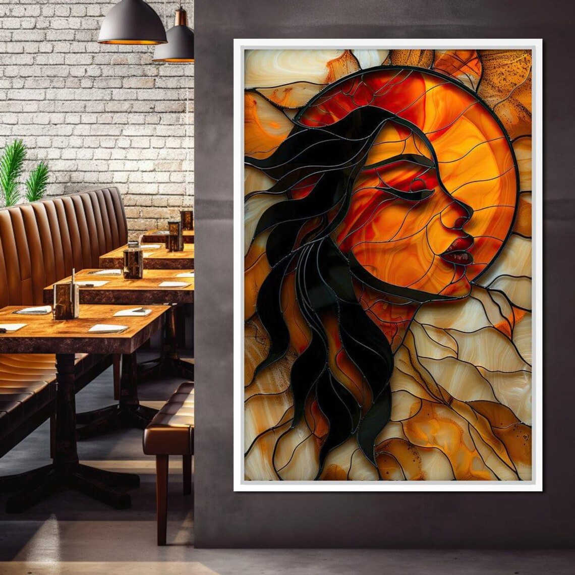 Sunlit Muse Stained Glass Woman Silhouette With Blazing Sun Art Poster - Image 4