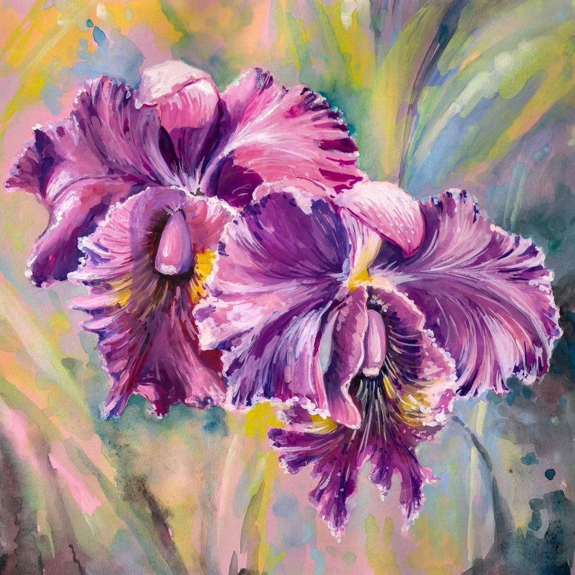 Purple Orchid Bloom Close Up Pastel Floral Botanical Art Poster - Image 3