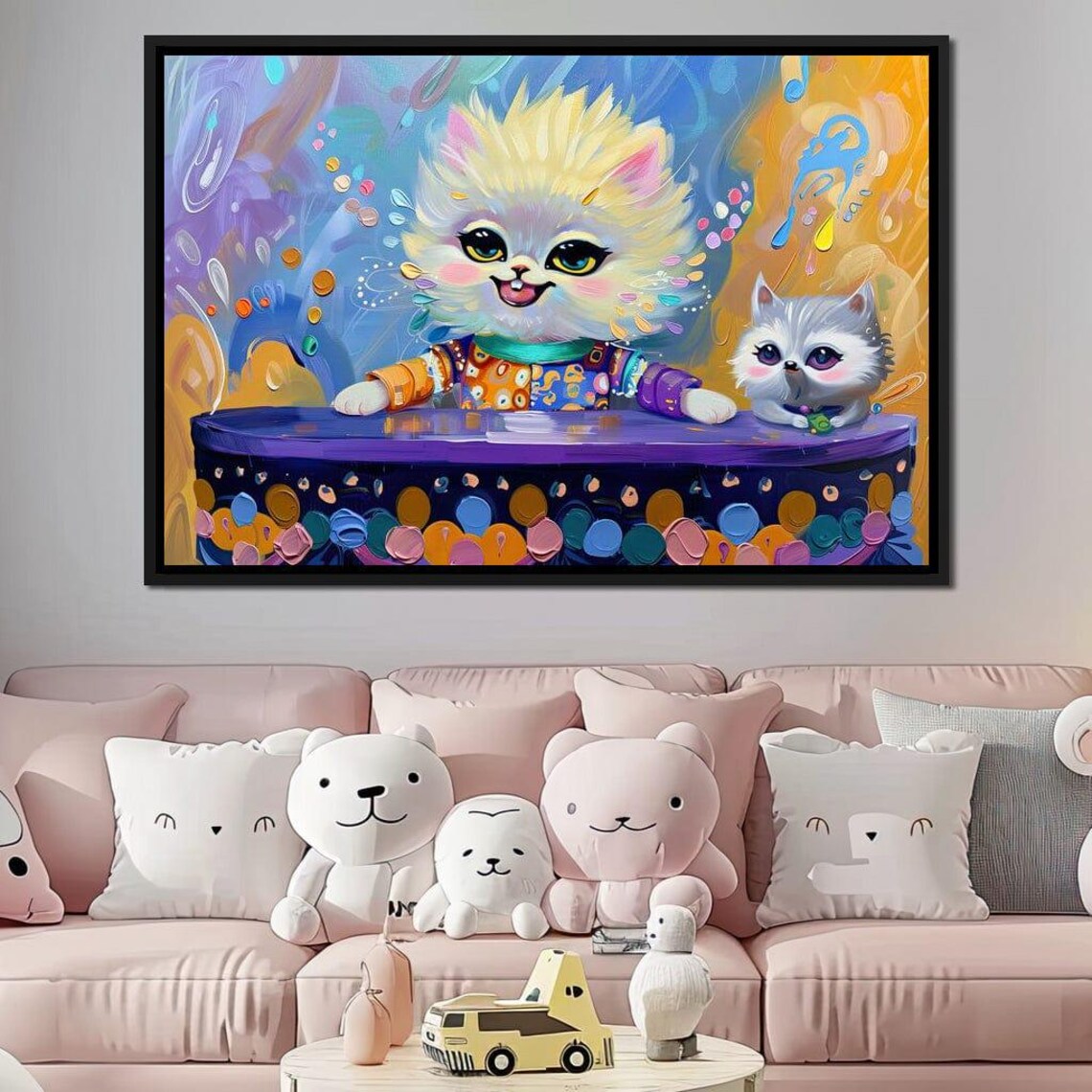 Cute Cartoon Cats Color Burst Playful Kids Room Art Kitty Wall Art - Image 4