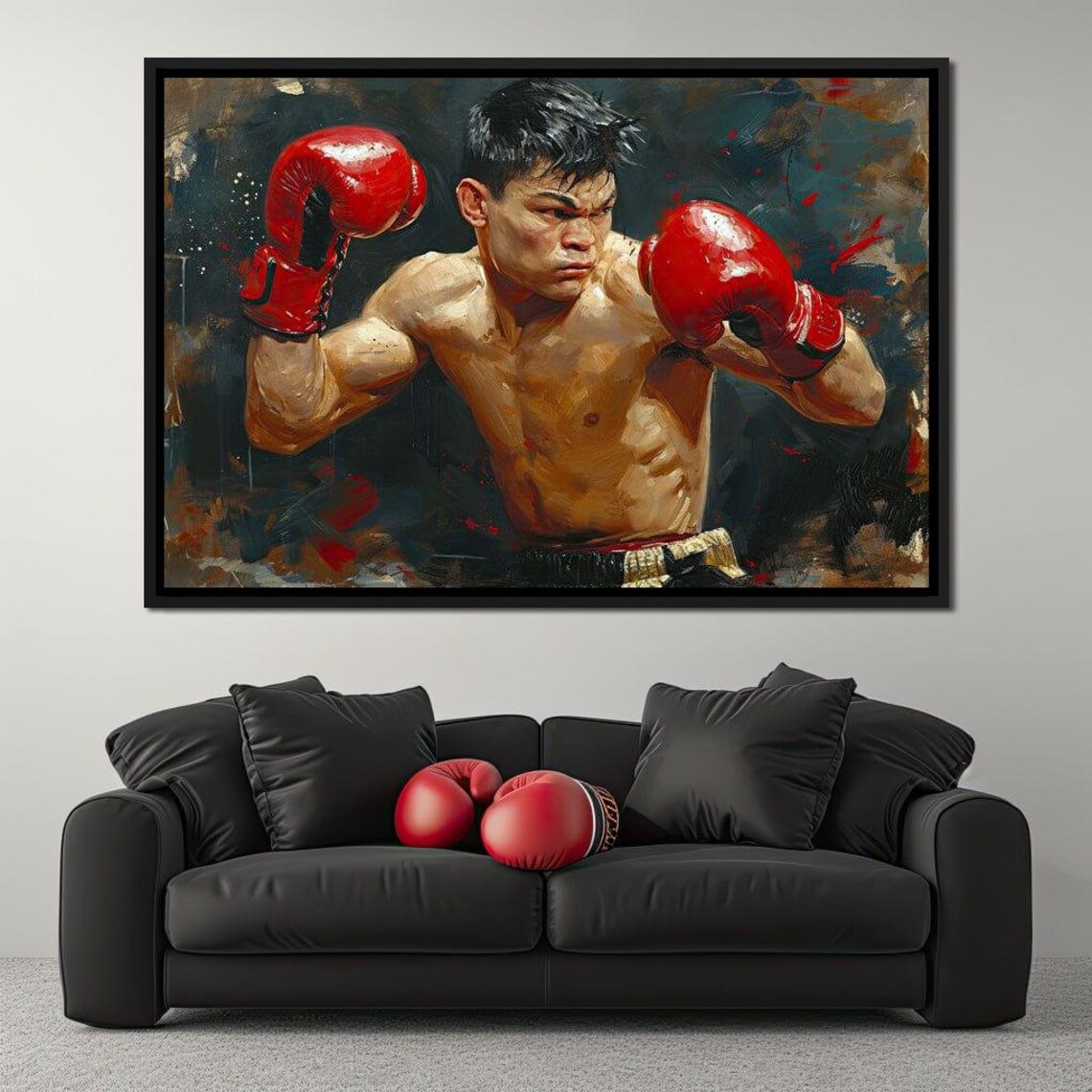Boxer Fighter Red Gloves Oil Painting Motivational Sports Gym Art Print - Image 3