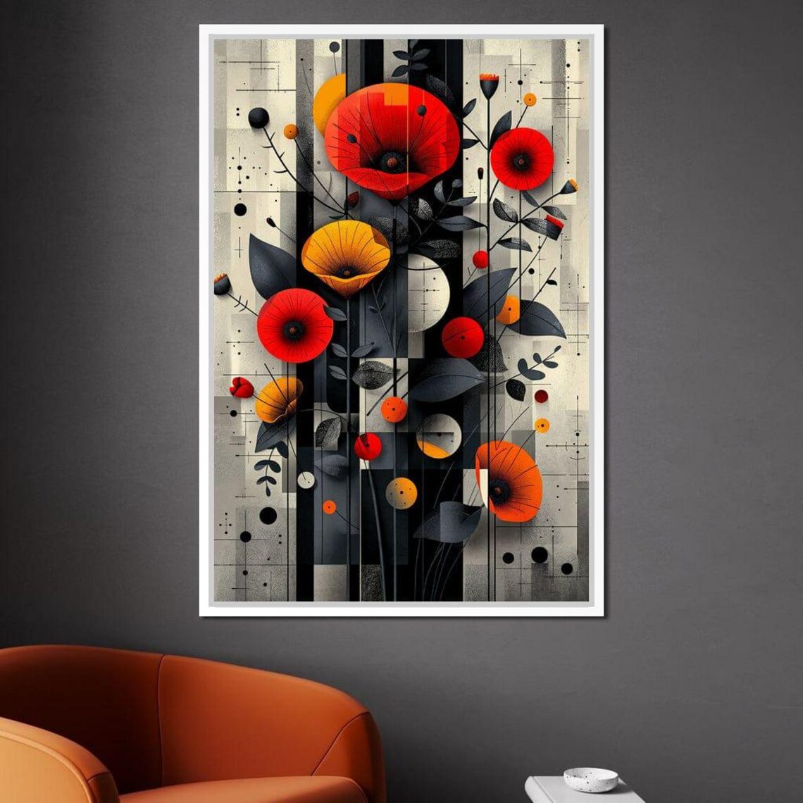 Red Poppies Geometric Floral Bauhaus Style Bold Blooms Modern Wall Art - Image 2