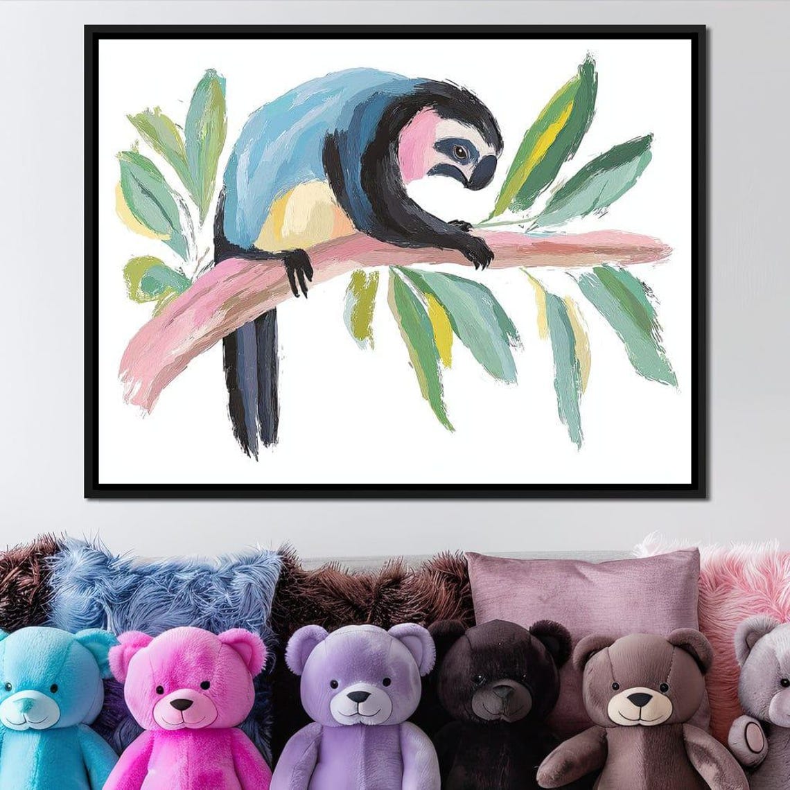 Pastel Sloth Hanging On A Branch With Soft Tropical Leaves Art Print