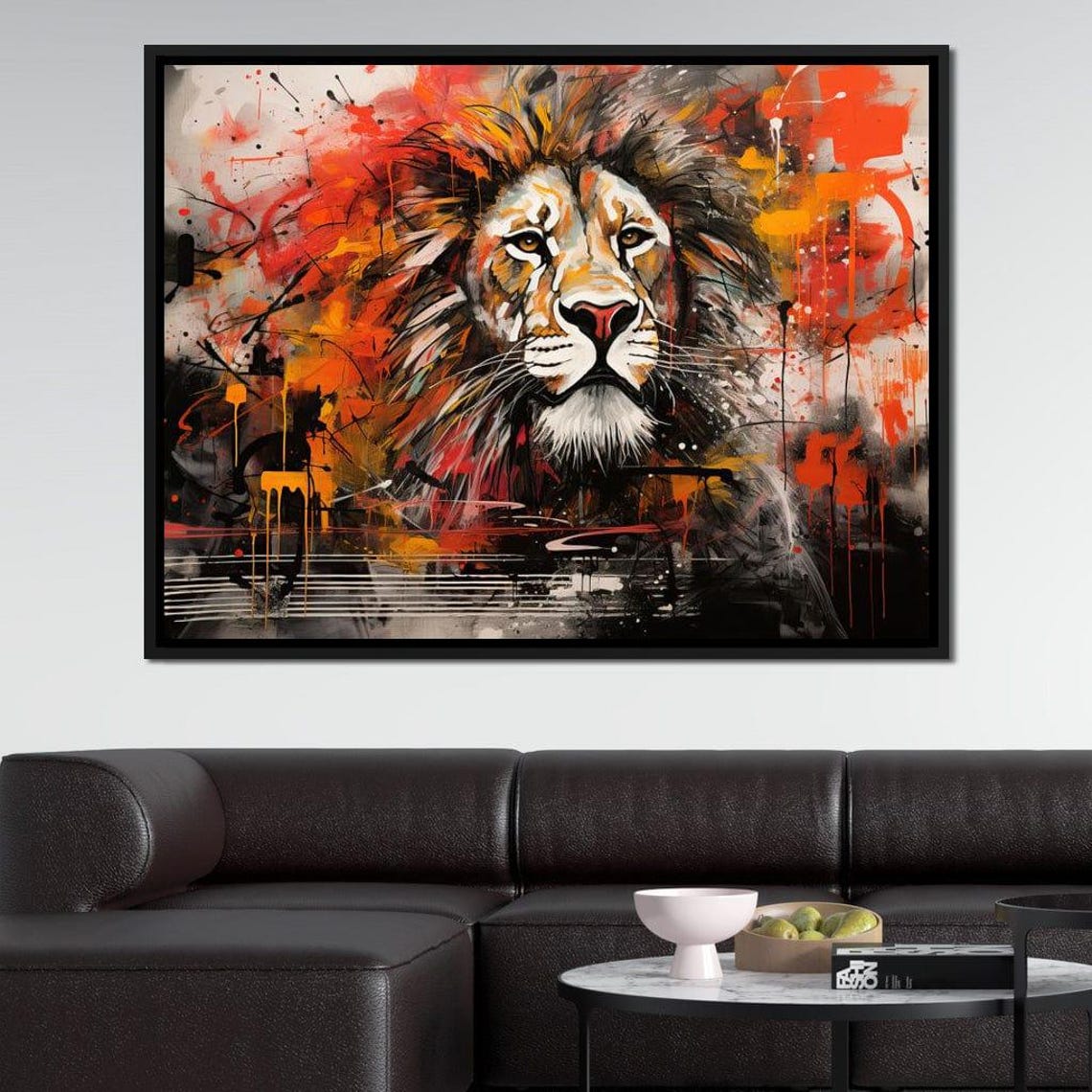 Majestic Lion Head Graffiti Paint Splash Orange Red Safari Art Print - Image 2