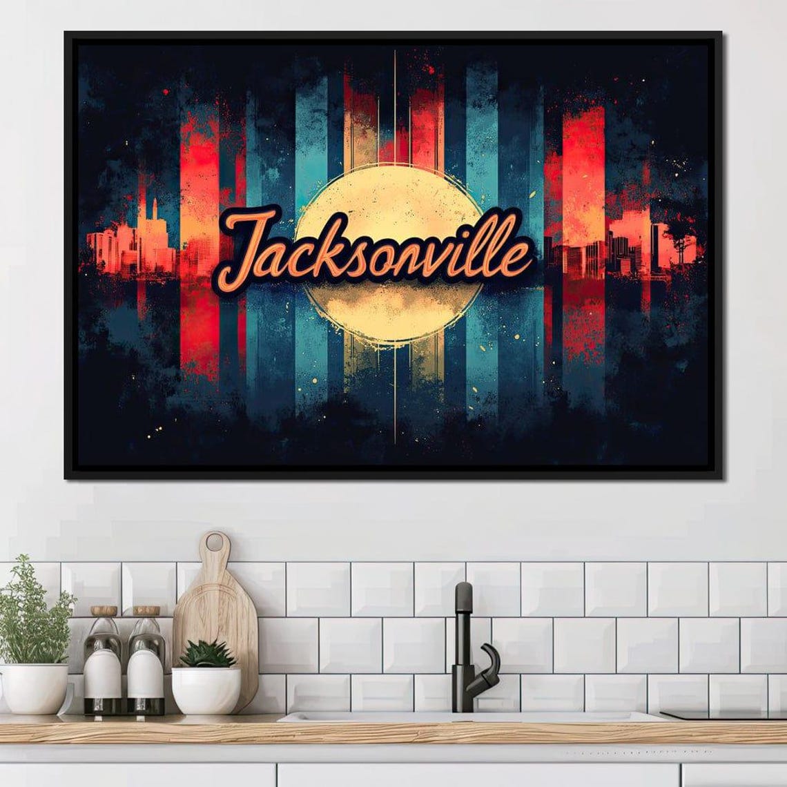 Jacksonville Retro Sunset Skyline Script Typography Multi Panel Print - Image 2